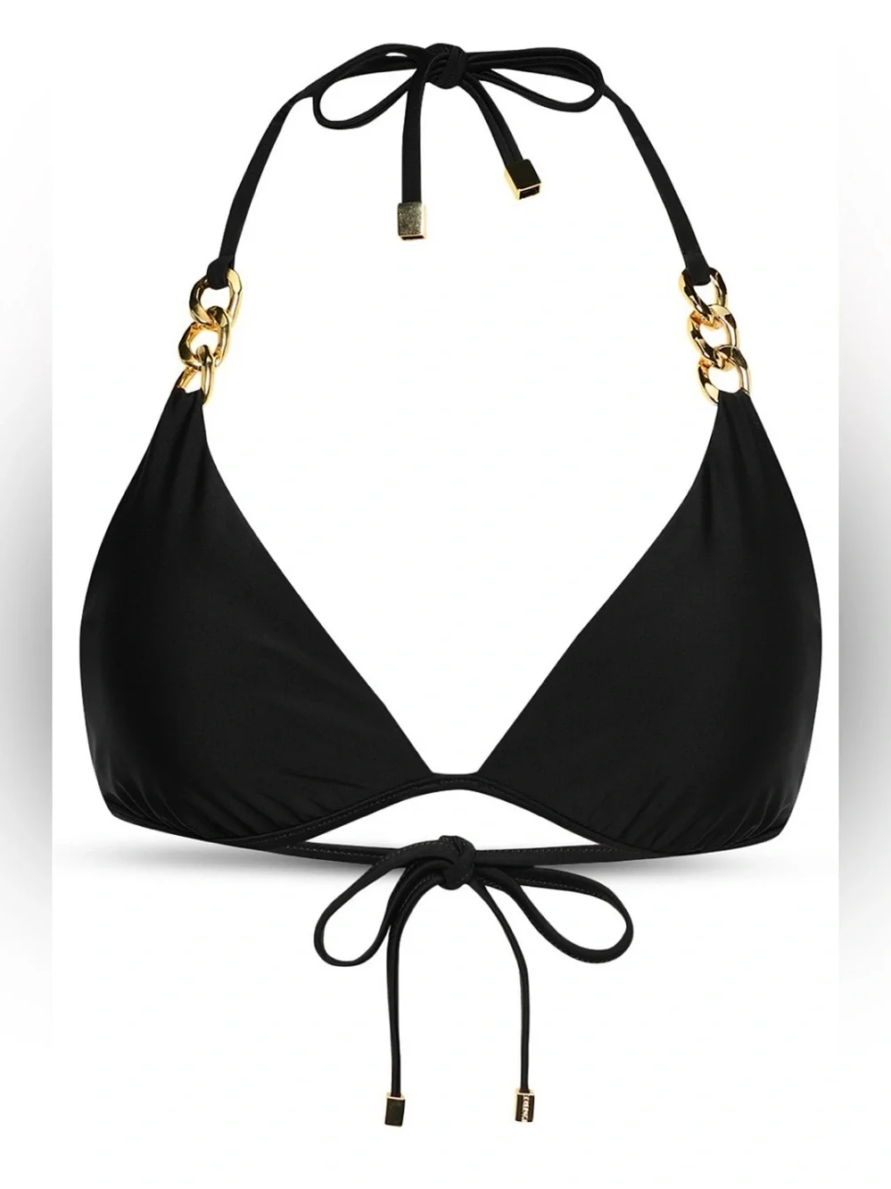 L'AGENCE Black Triangle Bikini Top with Gold Chain Halter - Picture 6 of 8